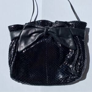 Bags by Supreme Vintage 60’s Black Snakeskin and Leather Bow Shoulder Bag